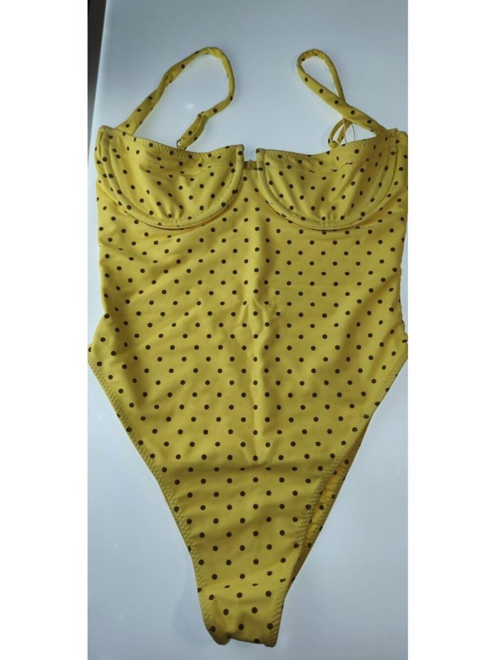 SAME Los Angeles Bustier One Piece Swimsuit Yellow Brown Polka Dot M NWT